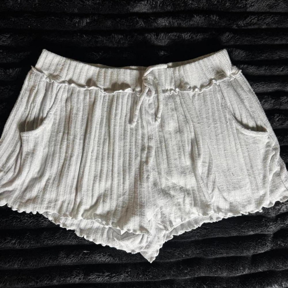 White double lined heavy duty ribbed shorts with ruffles